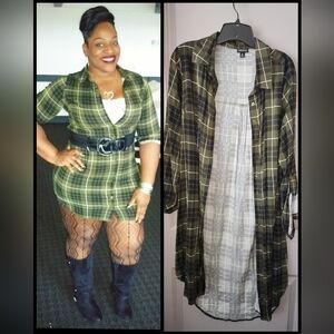 Plaid Green Shirt Dress